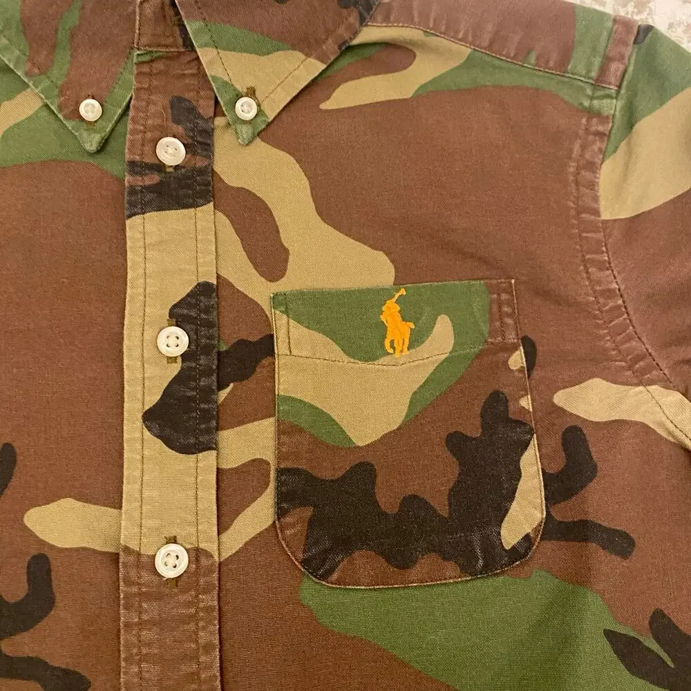 Boys Size Medium (10-12) Ralph Lauren Camo Cotton Oxford Long Sleeve Shirt